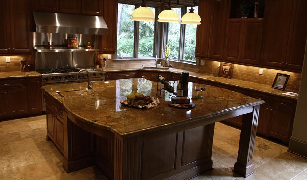 Gorgeous granite countertops and a beautiful kitchen island with a granite countertop